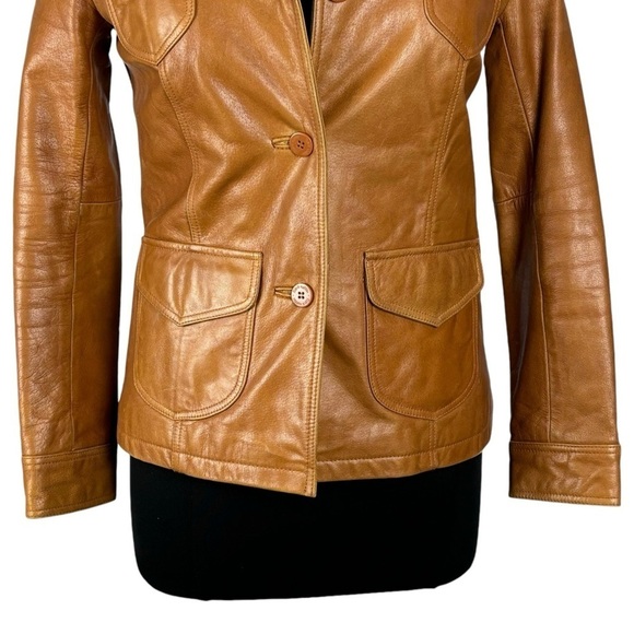 STEVE MADDEN Y2K RETRO 70'S CARAMEL LEATHER BUTTON DOWN CAR COAT JACKET - Picture 9 of 15